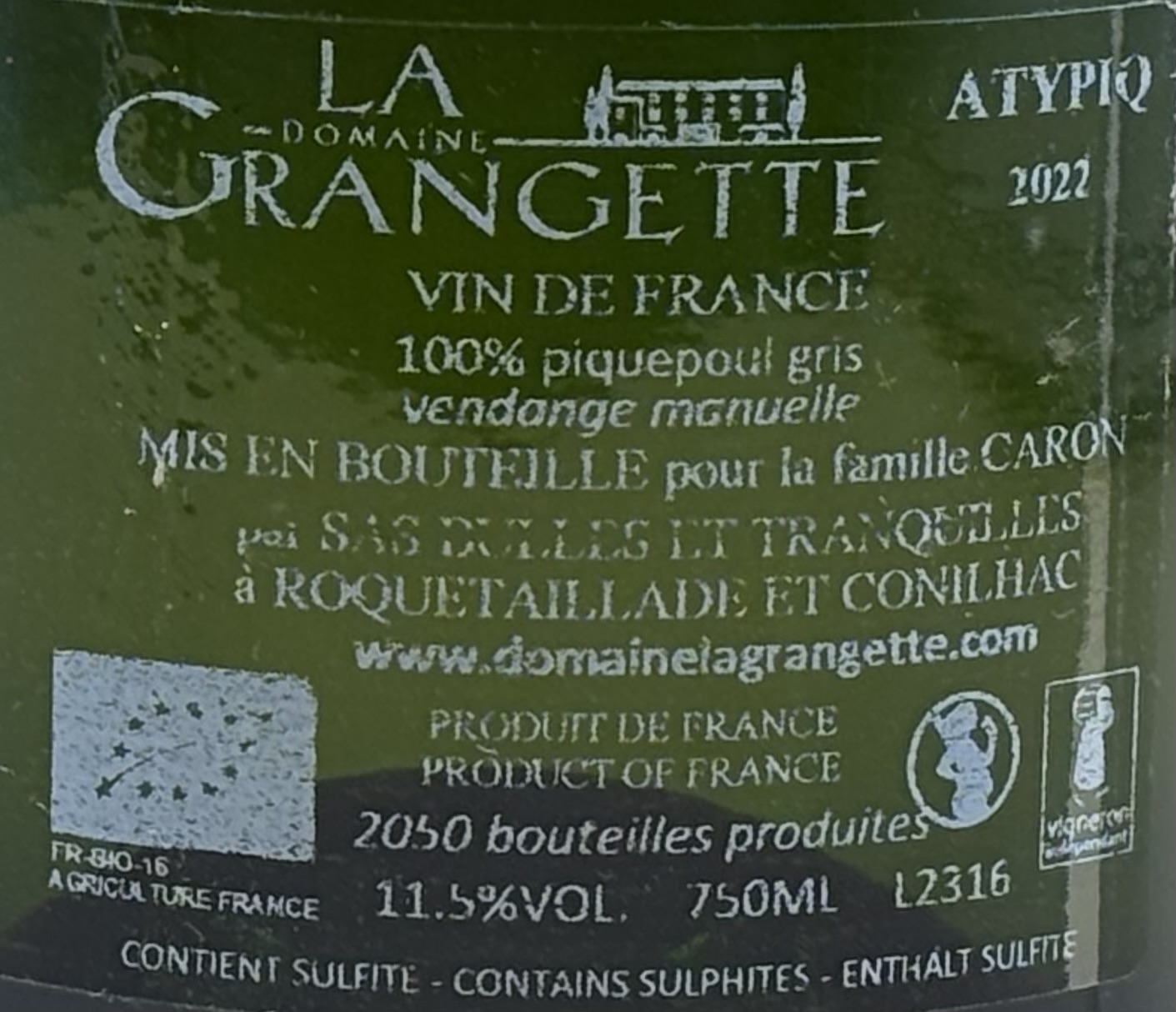 Frankrig Sydfrankrig - Languedoc Picpoul de Pinet Piquepoul gris Mousserende vin Domaine La Grangette Atypique